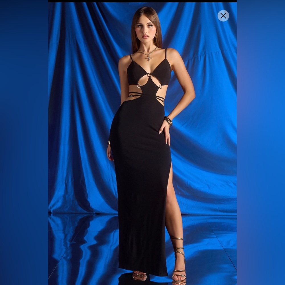Black Strappy Dress with Gold Accents